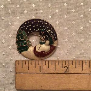 Enamel and rhinestone snowman pin